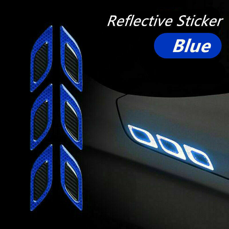 6x Blue Car Vent Edge Bumper Reflective Stickers Decals Carbon Fiber Patter