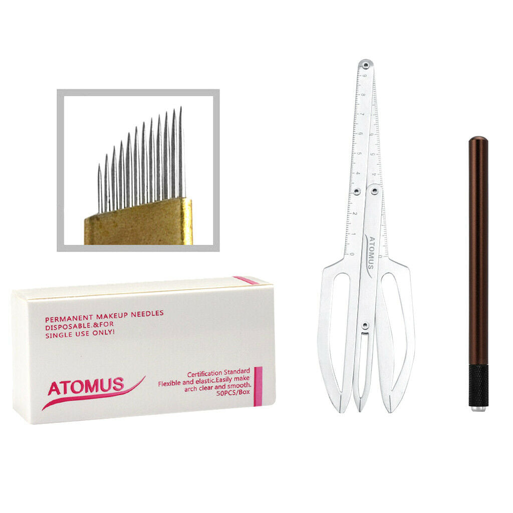 50x PCD12 Microblading Needles Tattoo Pencil Tool Set with Measurement Ruler