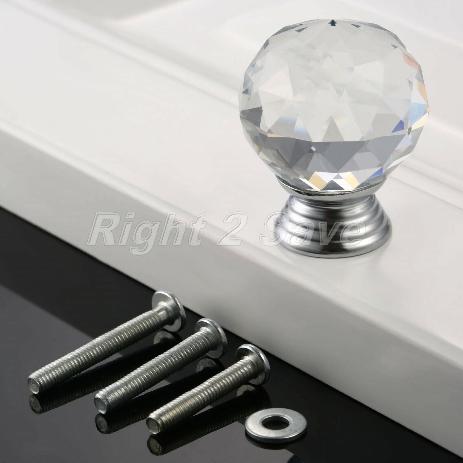 Clear 30mm Knob Crystal Glass Round Pull Cupboard Cabinet Drawer Handle 1PC