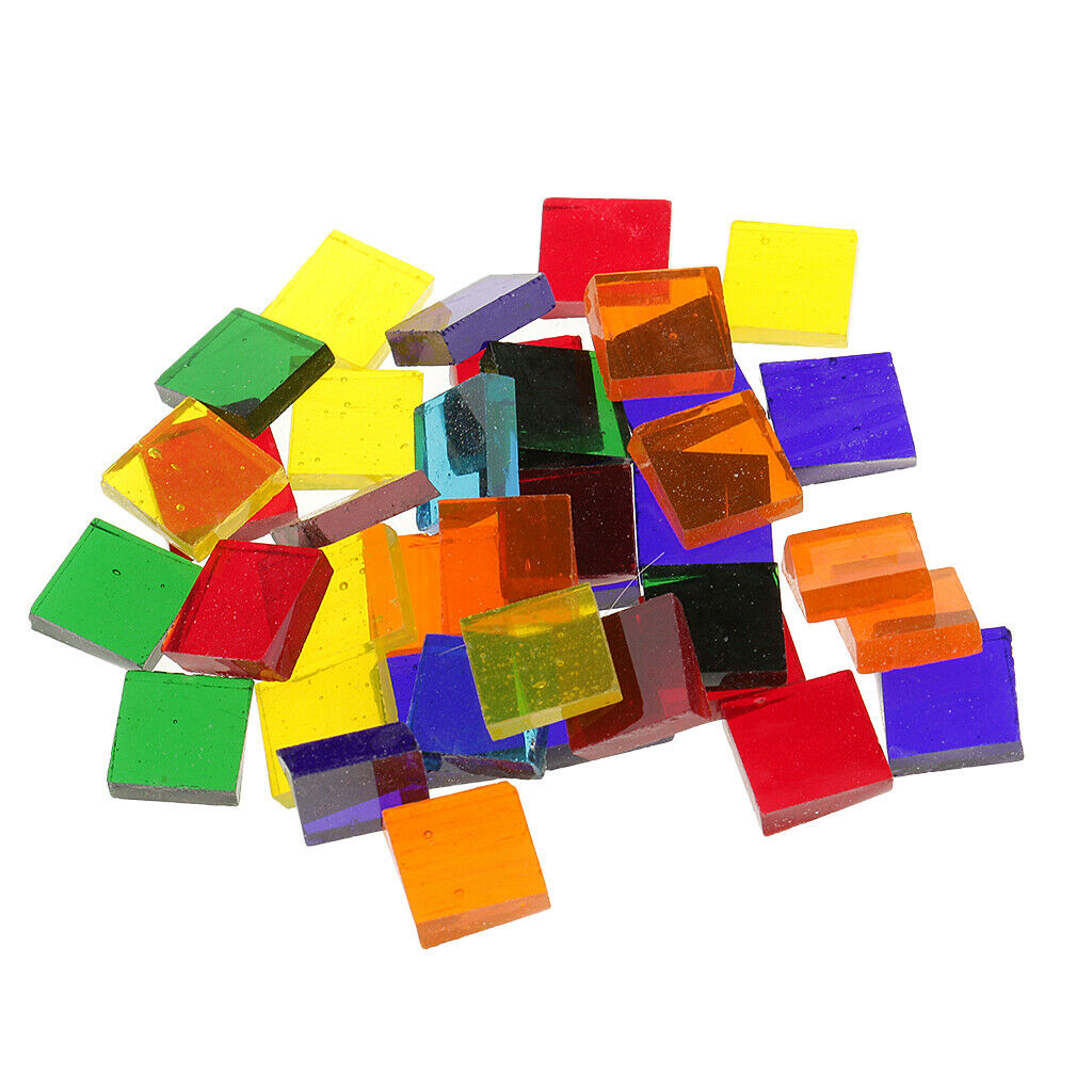 250x Assorted Color Square Clear Glass Pieces Mosaic Tiles Art Crafts 10x10mm
