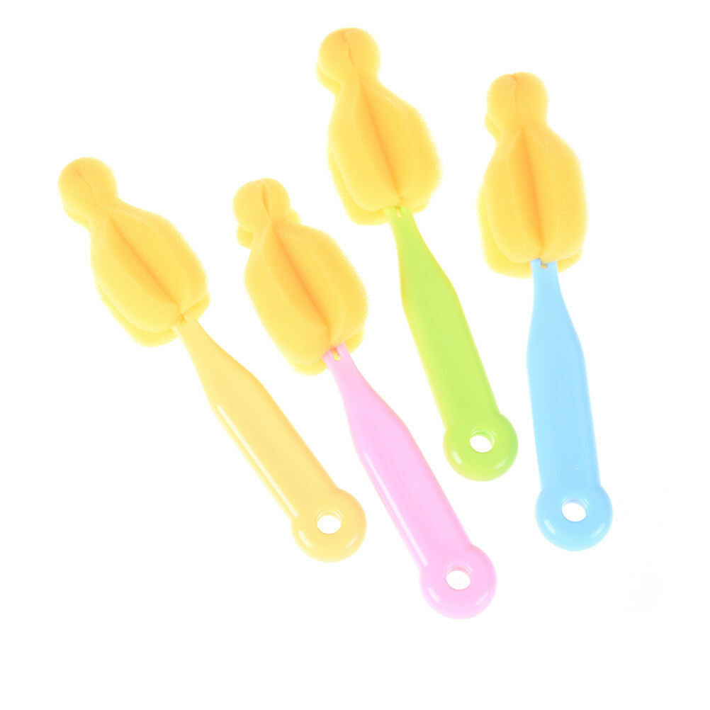 2Pcs Baby Teat Cleaning Feeding Bottle Brushes 360 Degree Rotating Sponge.l8