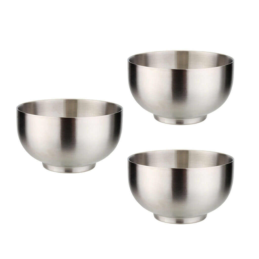 3x Double Walled Bowls Dish Snack Salad Serving Bowl Set Stainless Steel
