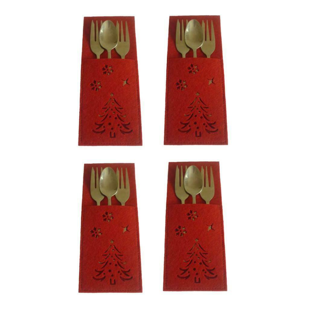 4x Square Cutlery Holder Cutlery Bag Cutlery Covers New Year Table Ornament