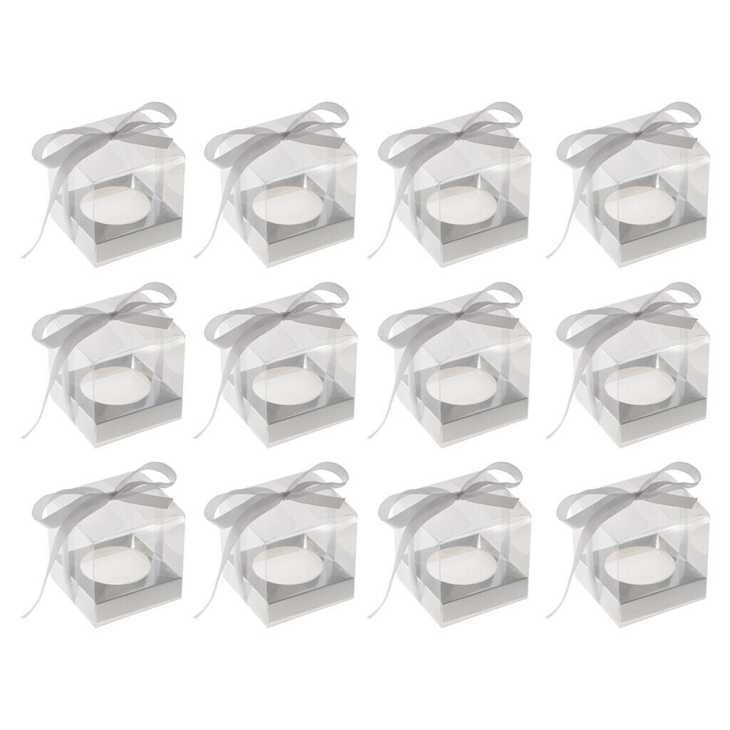 Pack of 12 Clear Gift Boxes with Ribbon Wedding Party Bomboniere Candy Cookie