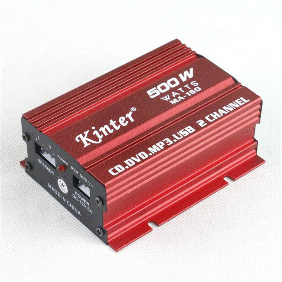 500W 78 db Mini 2 Channel Audio Amplifier W/USB Charge Port for Car Motorcycle
