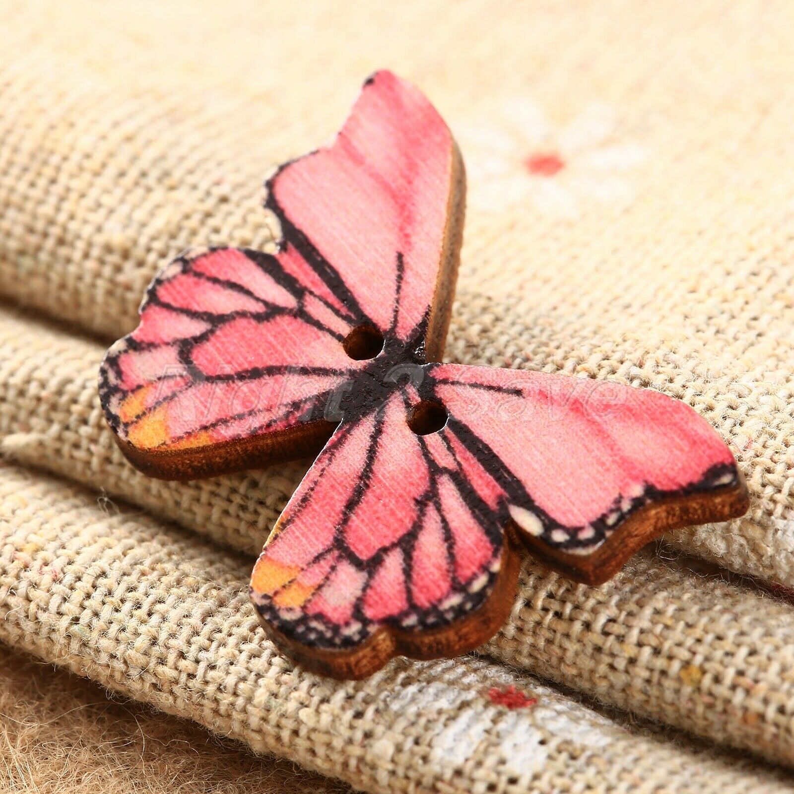 50Pcs Butterfly Wooden Buttons 2 Holes Sewing Mending Weaving DIY Craft Decor