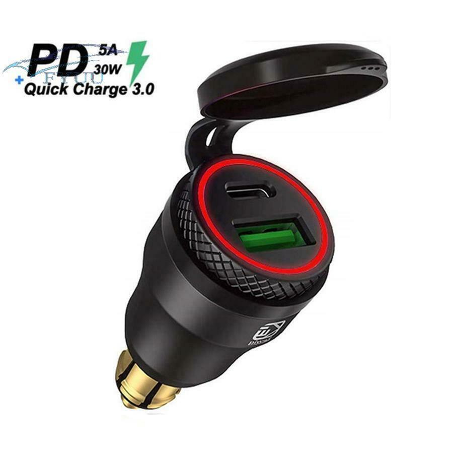 Waterproof QC3.0USB Type C PD DIN Plug Socket Fast Charger Adapter Hella For BMW