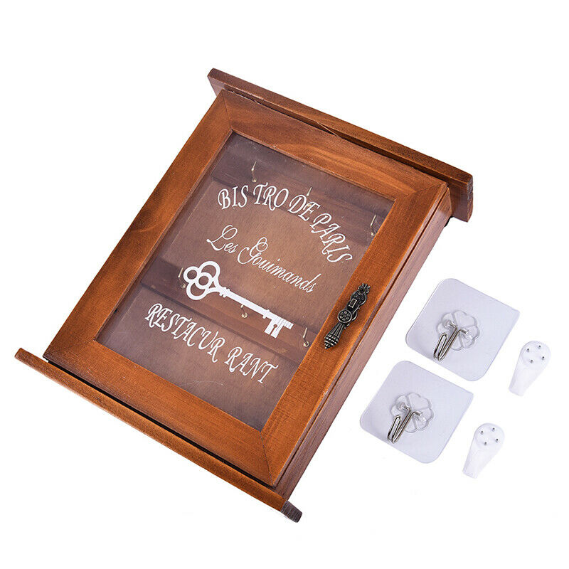 Wooden Key Box Cabinet Wall Mounted Keys Hooks Storage Holder With 6 HooksBDAU