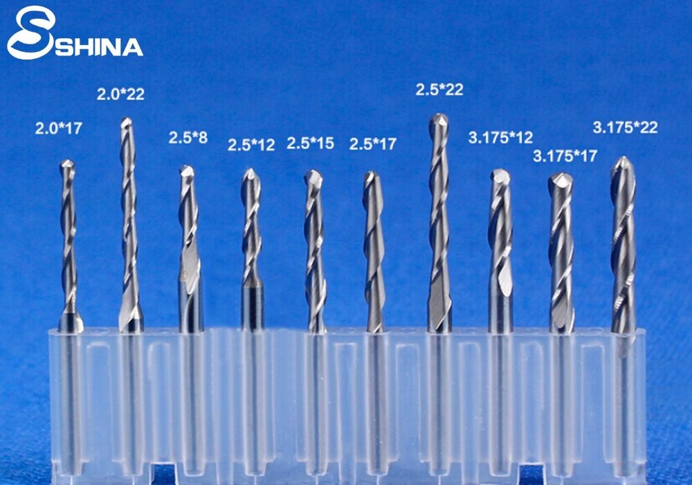 5x 1/8" Shank 2 Flute Ball-nose End Mill Tungsten Carbide Spiral Cutter 1mm
