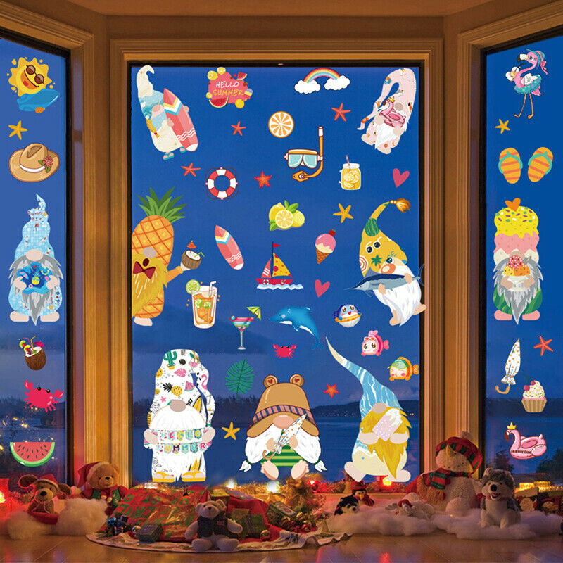 9 Sheets Hawaii Festival Gnome Dwarf Static Stickers Door Wall Window DecalBDAU