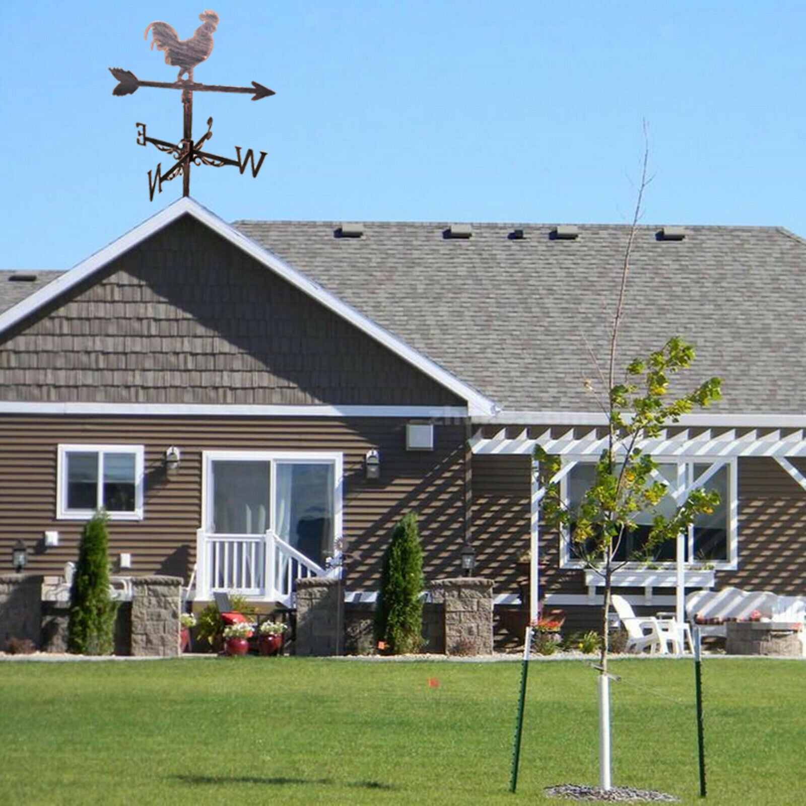 Retro Stainless Steel Cock Weathervane Wind Vane Outdoor Barn Decors 30x79cm