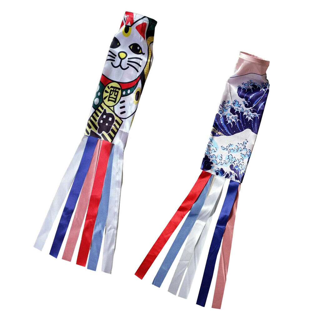 2pcs Japanese Koinbori Koi Nobori Carp Wind Sock Wave Flag Wall Decor 70cm