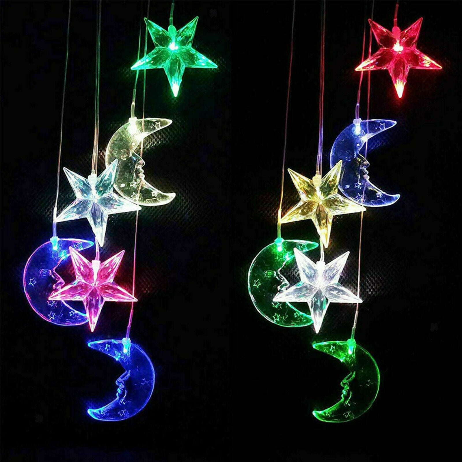 LED Moon & Star Solar Wind Chimes Light Memorial for Garden Patio Party Home