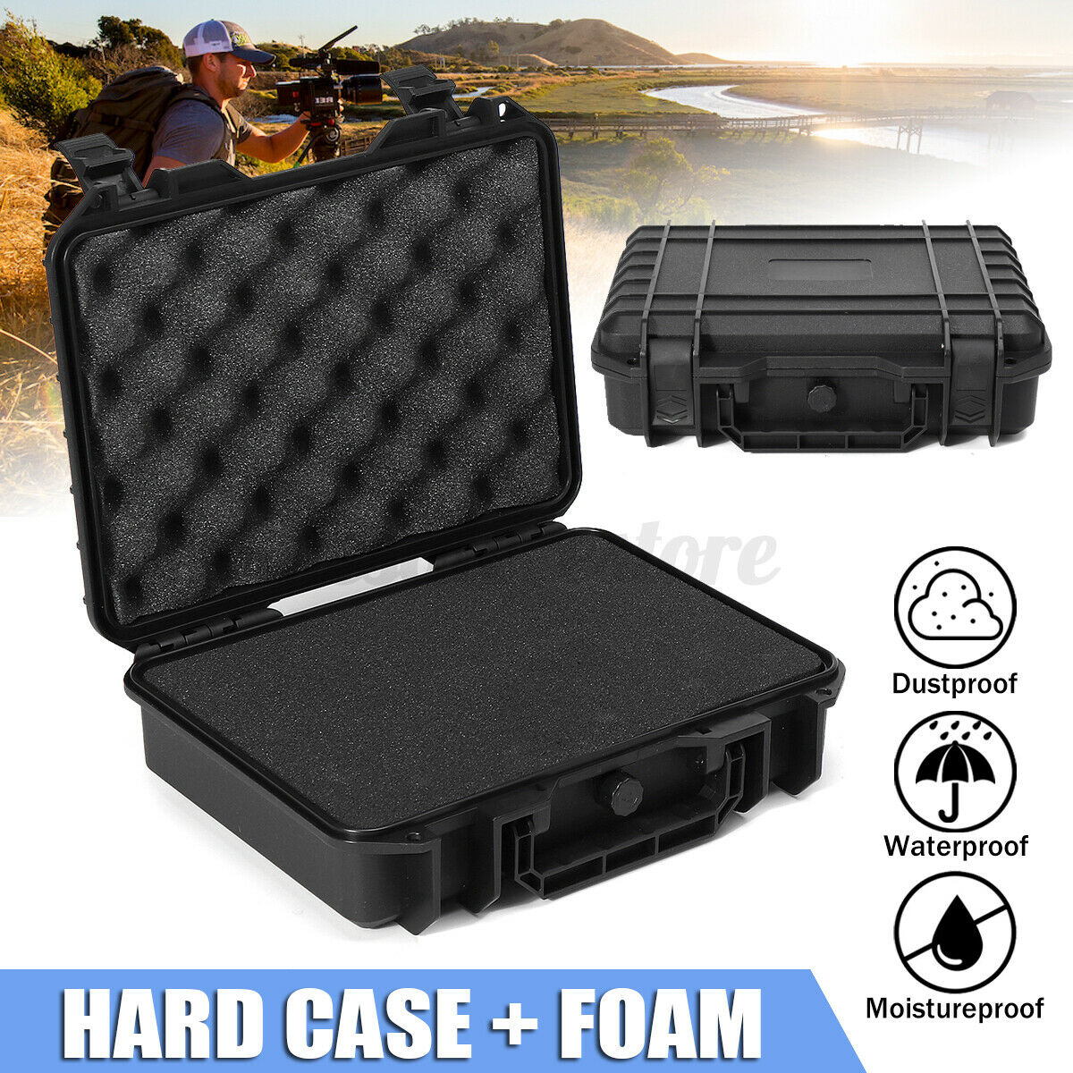 230mm Waterproof Storage Box Plastic Hard Carry Tool Case Photography W/Sponge
