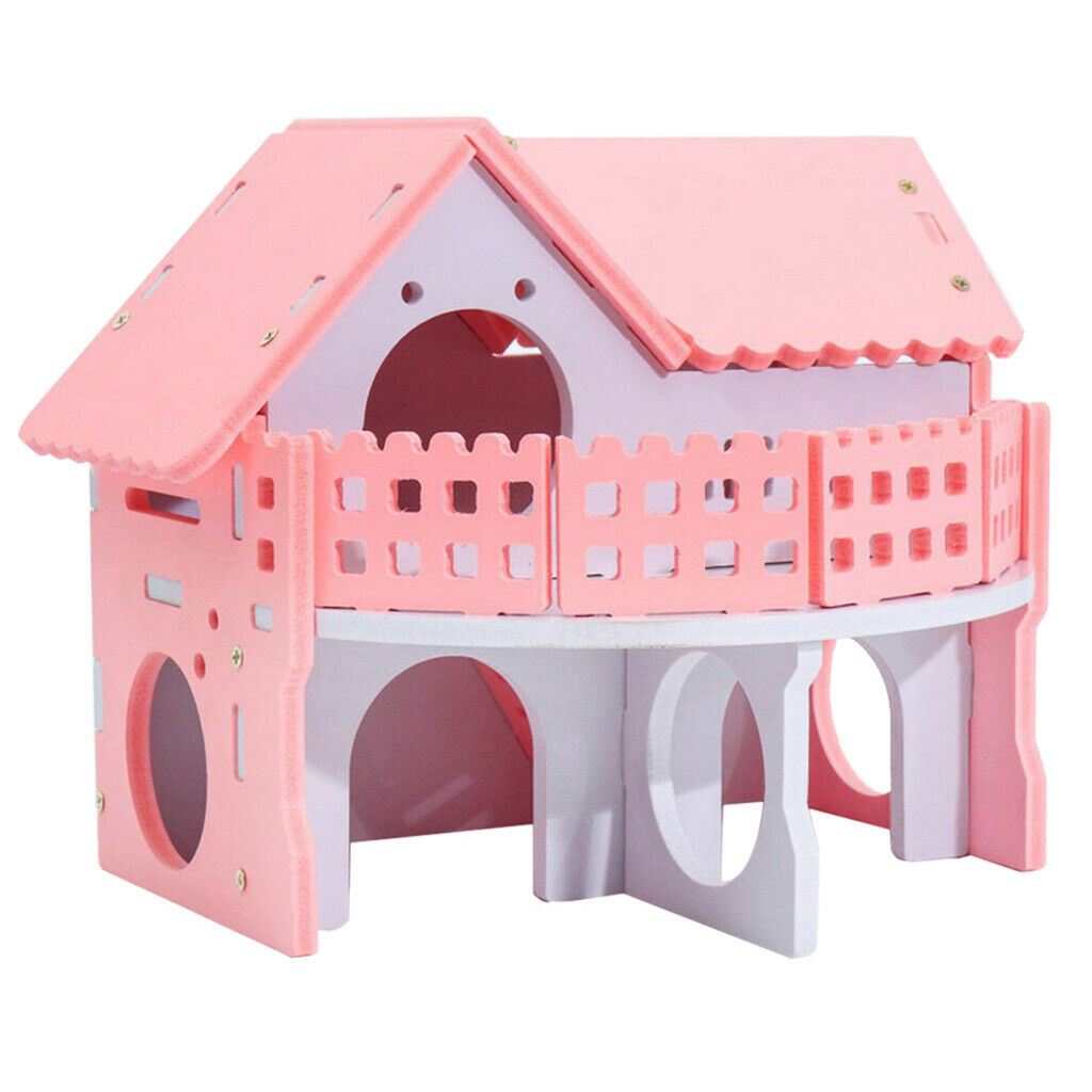 Lovely Double Layers Hamster Wooden Pink Villa Hut Play House Habitat Decor