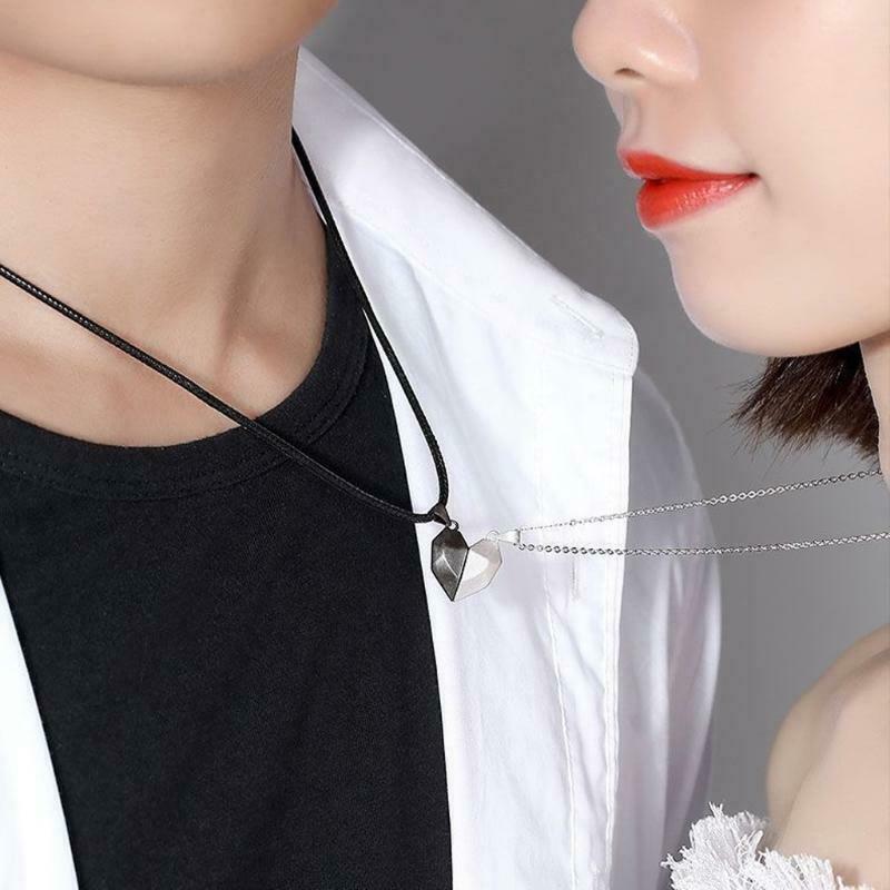 2Pcs Lovers Heart Pendant Couple Strong Magnetic Distance Heart Pendant Necklace
