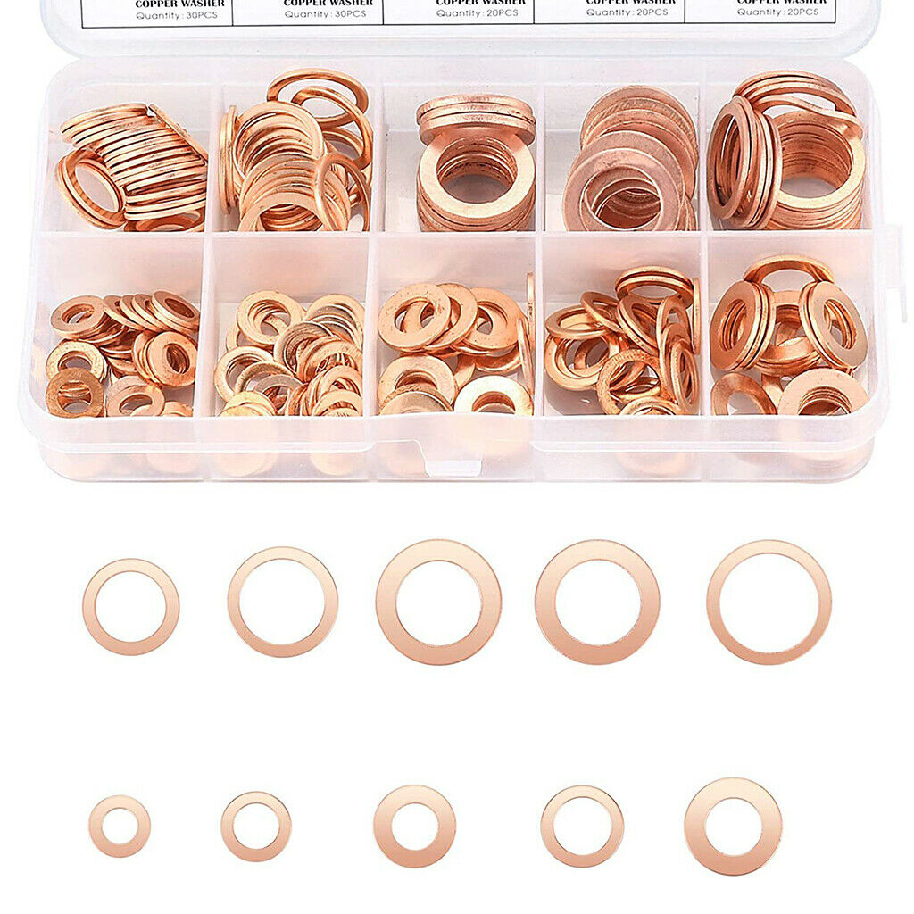 200 Pieces Copper Sealing Rings 9Sizes Flat Sealing Ring Assortment Kit