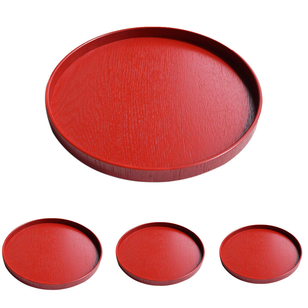 2x Wooden Serving Trays Salad Plate Red 21cm