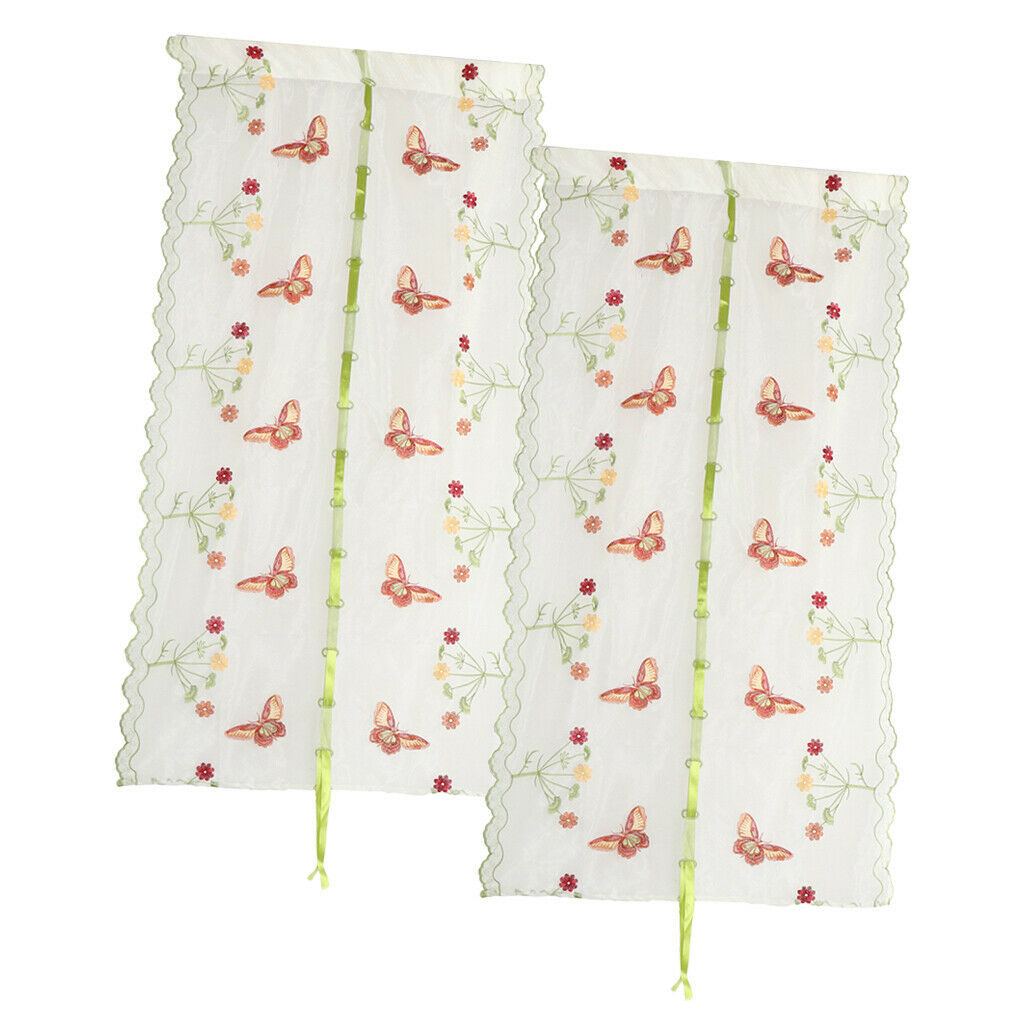 1 Pair Butterfly Embroidered Roman Curtain Balloon Curtains Sheer Window Curtain