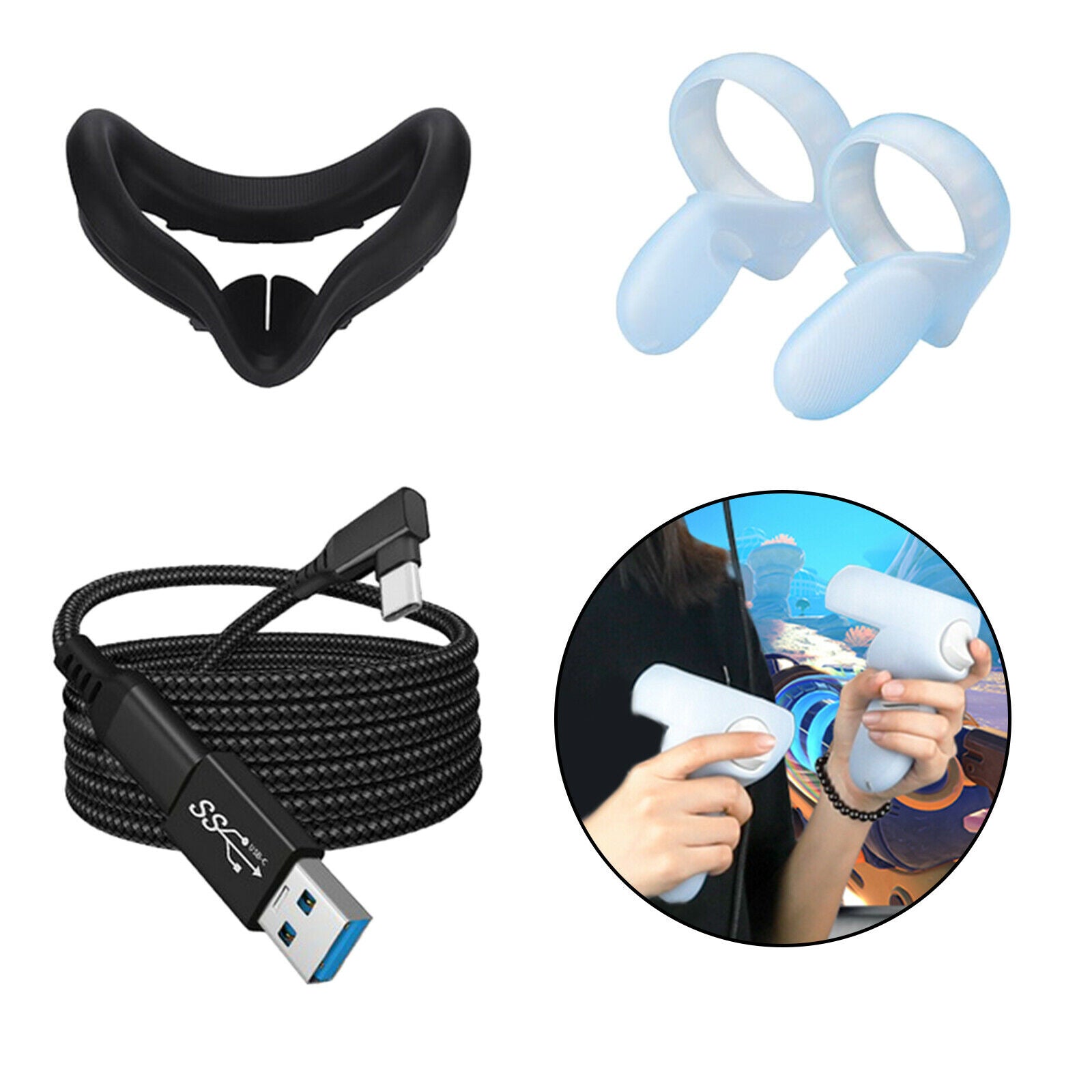 Waterproof Handle Grip Cover w/ Eyes Cover Protector for Quest 2 Replacement