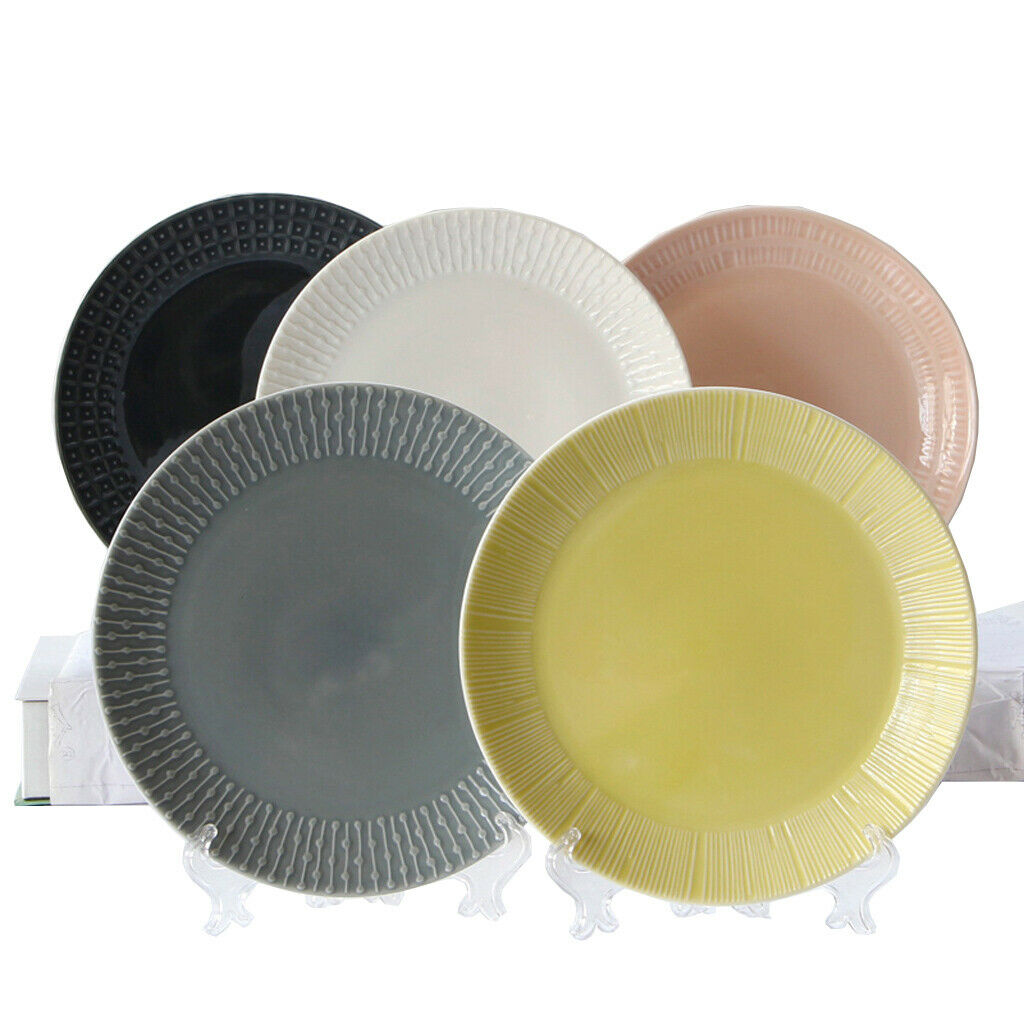 1Pc Round Embossment Pattern Ceramic Tableware Household Dish Plate Yellow