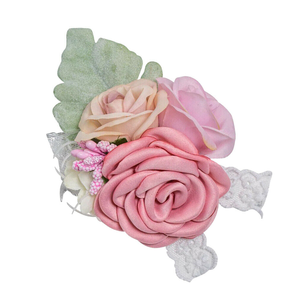 Artificial Silk Hand Flowers Bride Bridesmaid Wrist Corsage Wedding Decor 1