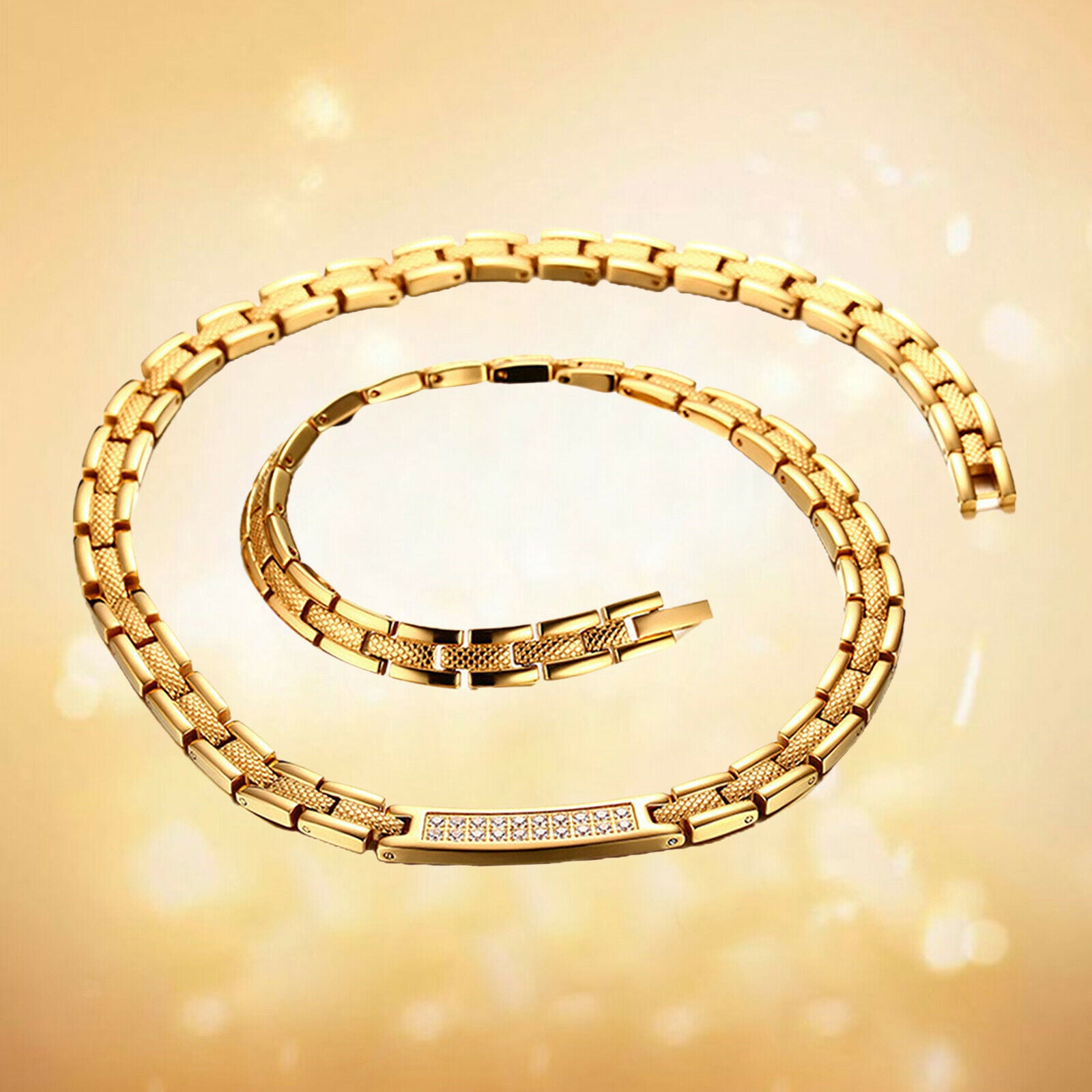 Men's Stainless Steel Magnetic Therapy Necklace Jewelry 7.5mm width Golden