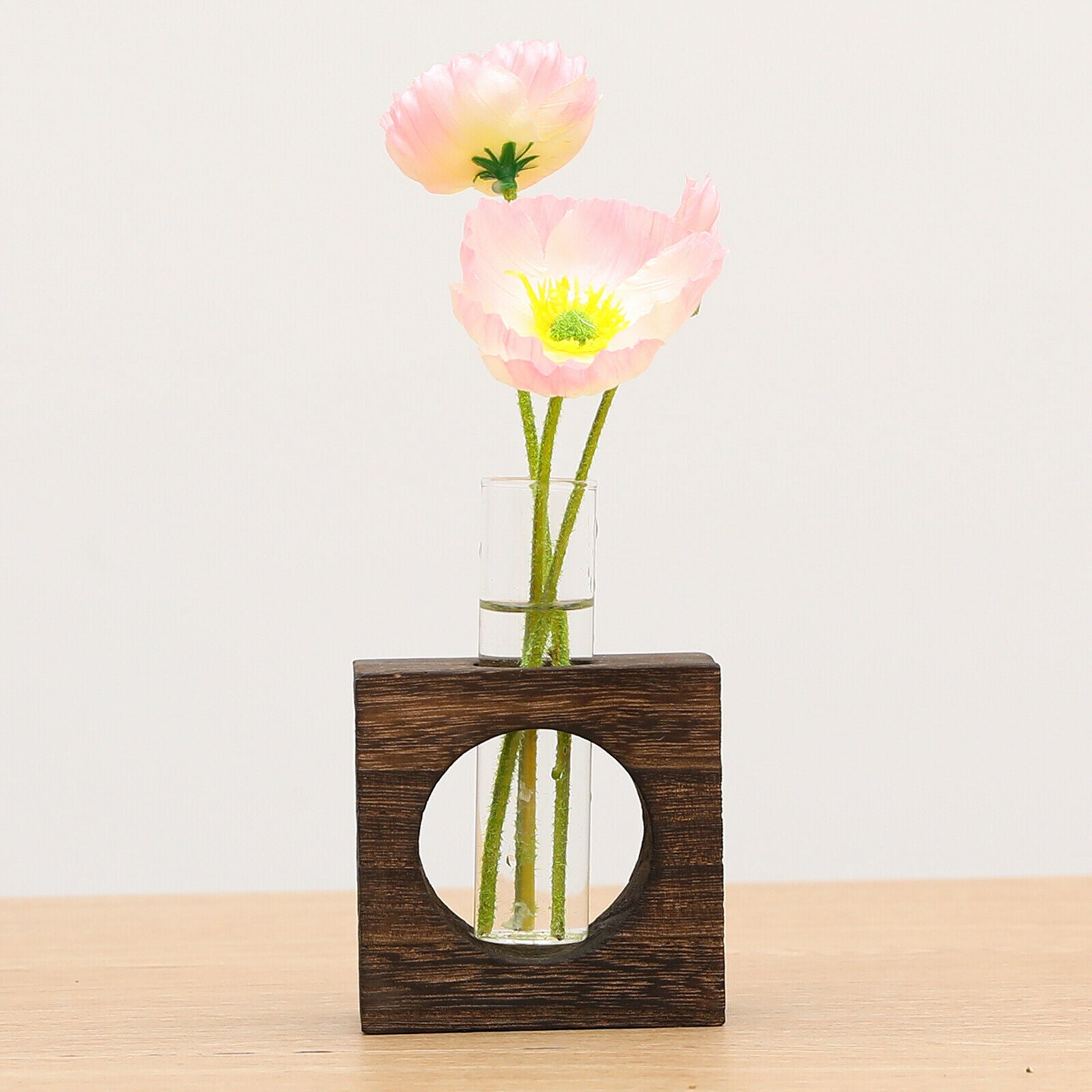 Single Test Tube Glass Vase in Wooden Stand Flower Pots for Home Office