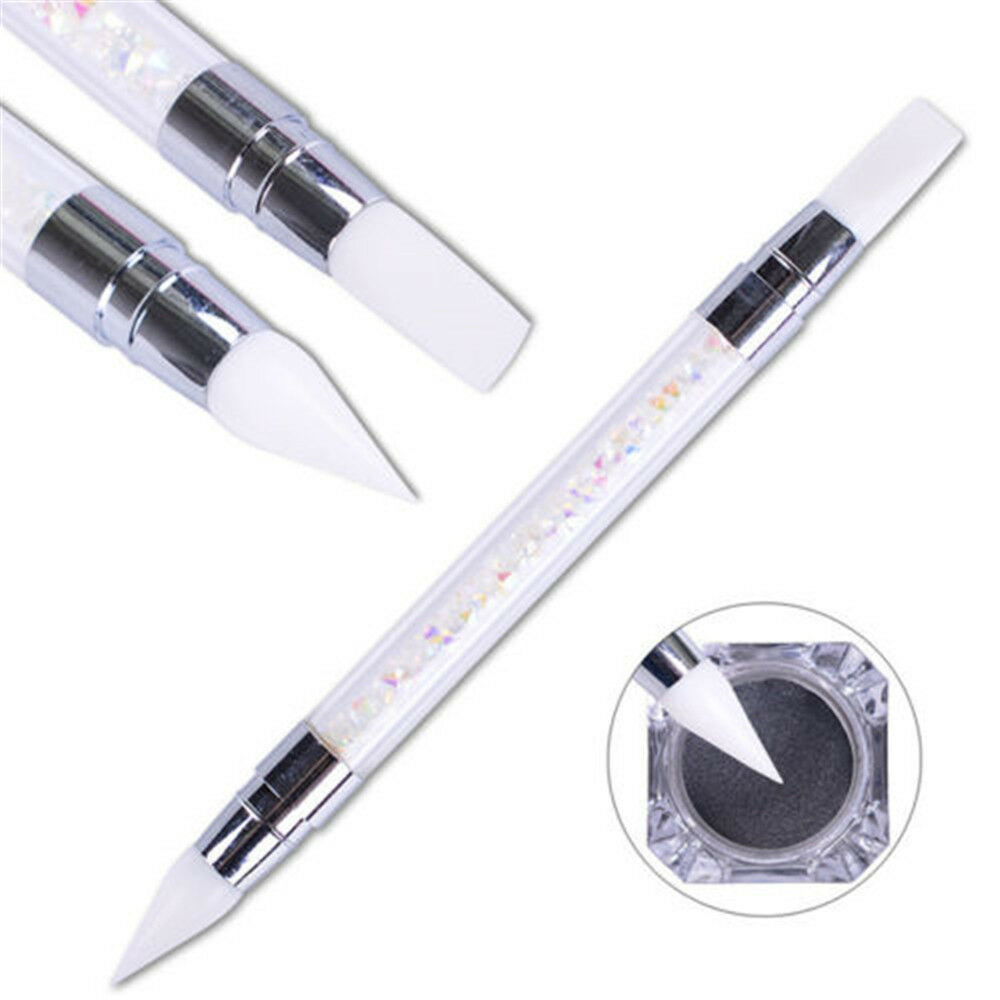 DIY Double Way Rhinestone Nail Art Brush Pen Silicone Head Carving Dotting Tool