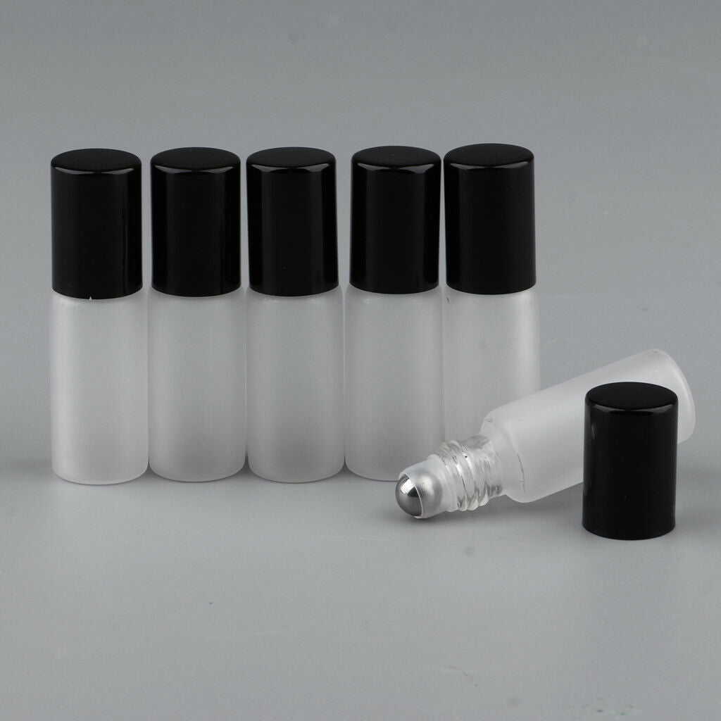 6Pcs Empty Perfume Essential Oil Roll on Bottles Glass Roller Bottle Black