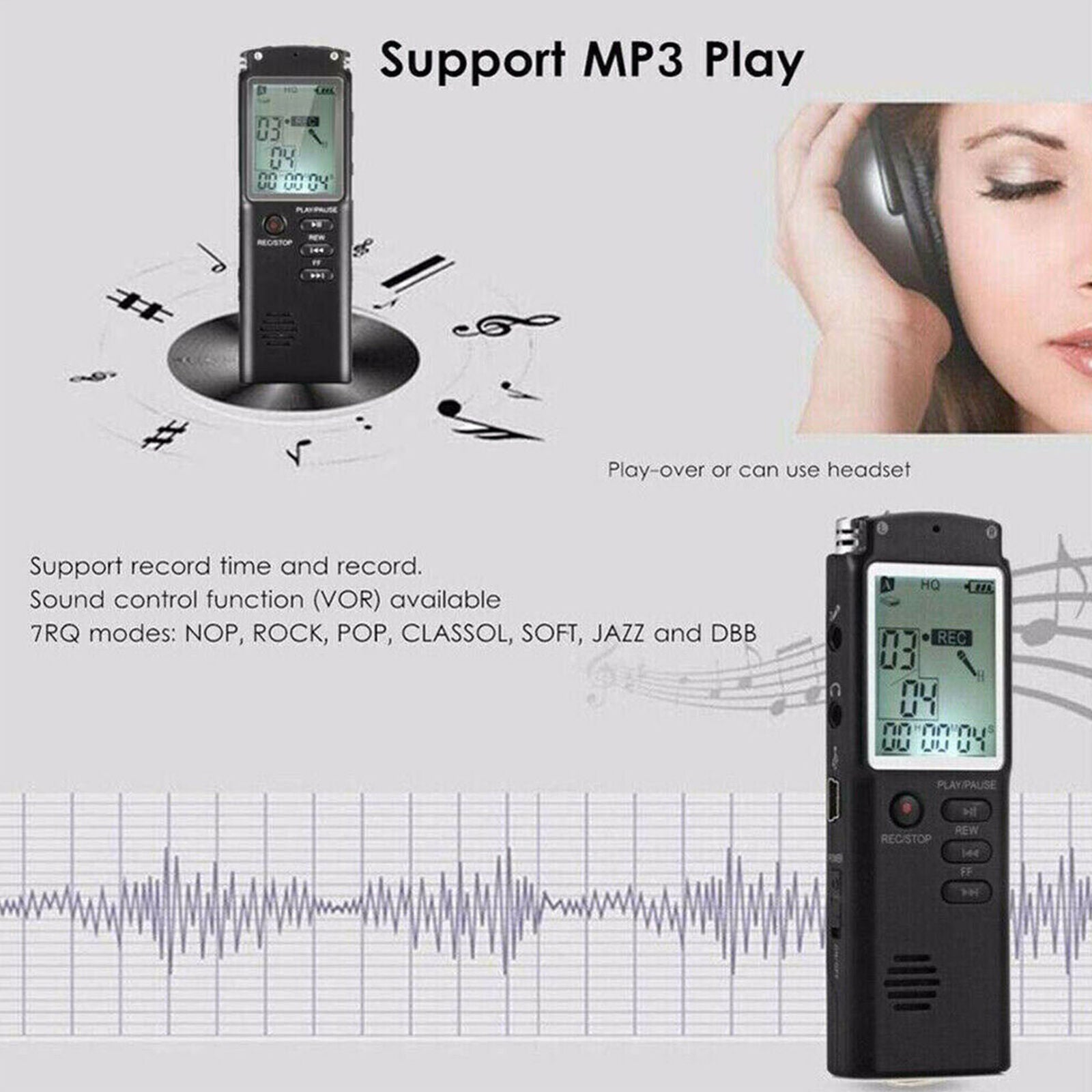 Voice Activated LCD Digital Sound Audio Recorder Dictaphone MP3 Player Portable