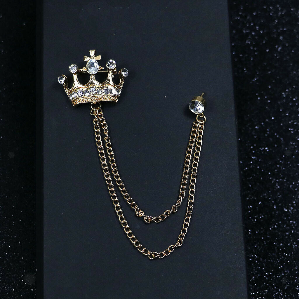 Charming Chain Brooch Crown Crystal Women Mens Tassel Brooch Pin Corsage