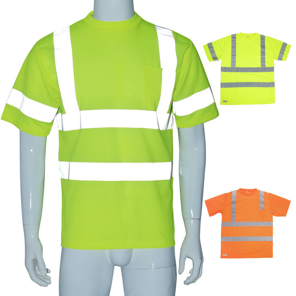Hi-Vis Reflective Tape Short Sleeve Road Work Safety T Shirt yellow