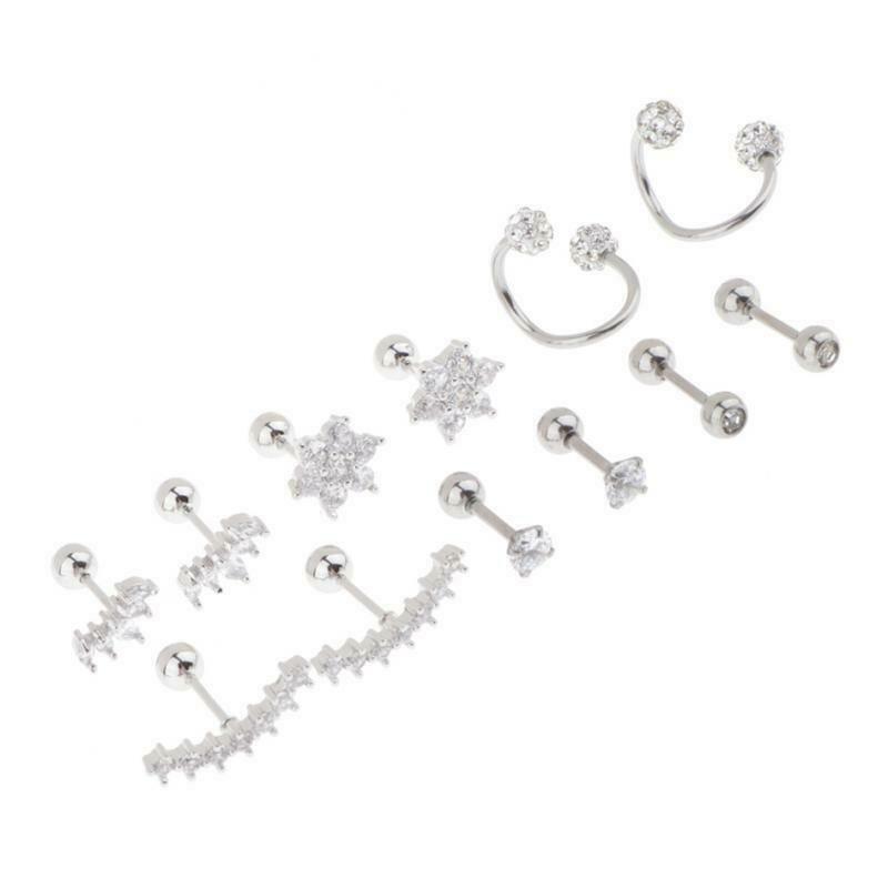 6 Pairs Stainless Steel Ball Earrings Flower Ear Studs and Diamond Ball S