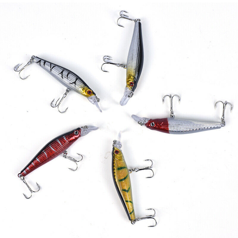 5pcs Fishing Bass Lures Diving Crankbait Minnow Bait Crank Baits Hook Tac bnS Pb