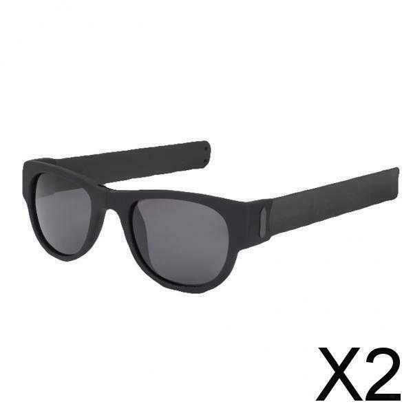 2X Slap Wristband Wrist Folding Sunglasses Trendy Foldable Sun Glasses  Black