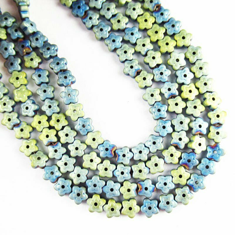 Carved Army Green Frosted Hematite Flower Loose Bead 15.5 inch 17g A-441TS