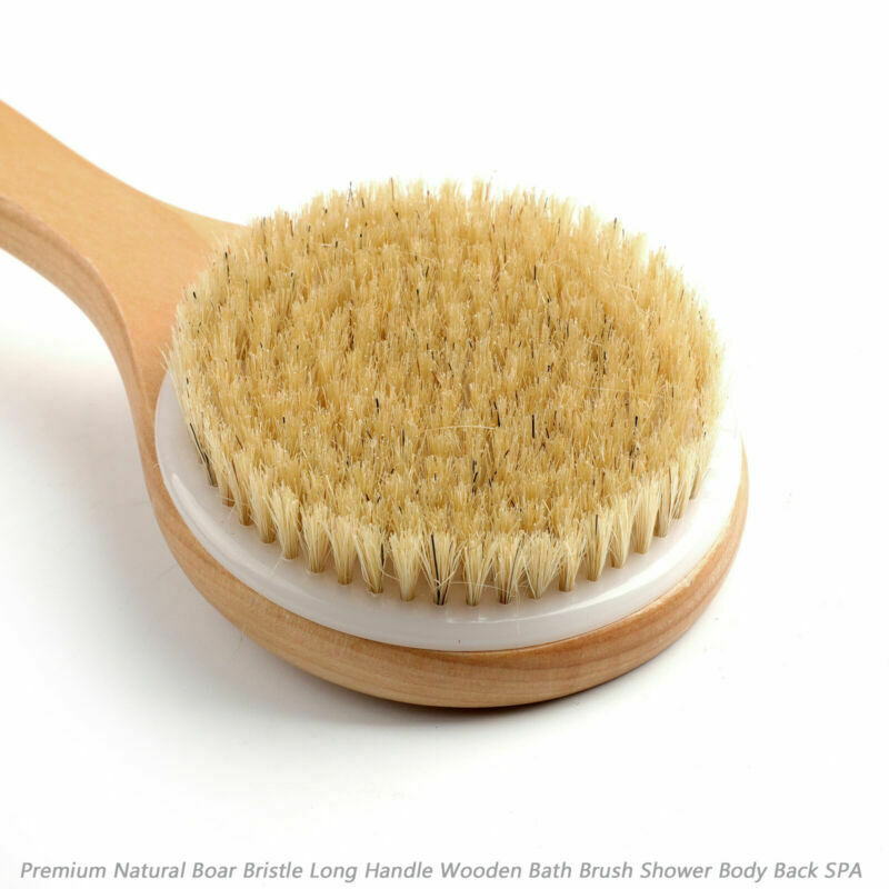 Premium Natural Boar Bristle Long Handle Wooden Bath Brush Shower Back SPA UA