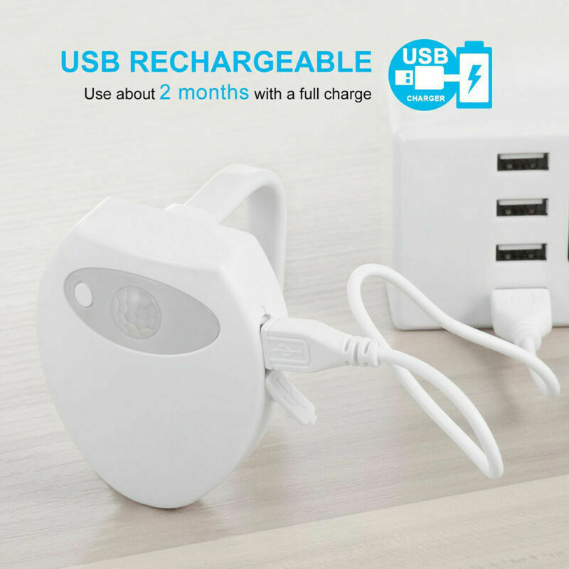 Home 8 Colors USB Rechargeable LED Toilet Bowl Night Light Body Motion Sensor