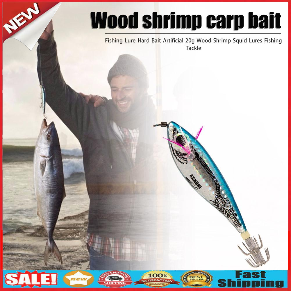 Fishing Hard Lure Round Stomach Wood Shrimp Squid Bait Outdoor Fishing Tool @