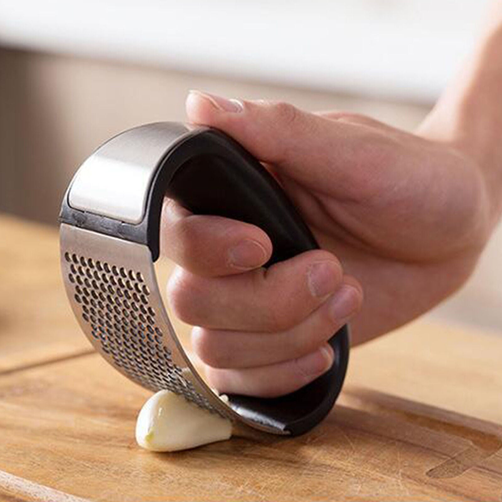 Kitchen Stainless Steel Garlic Press Crusher Manual Rocking Mincer Squeezer