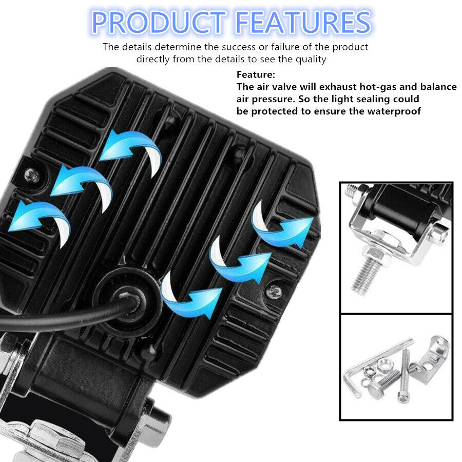 2Pcs 3" 12V 24V 6500K  20W Waterproof LED Lamp Offroad Car Boat Work Lights