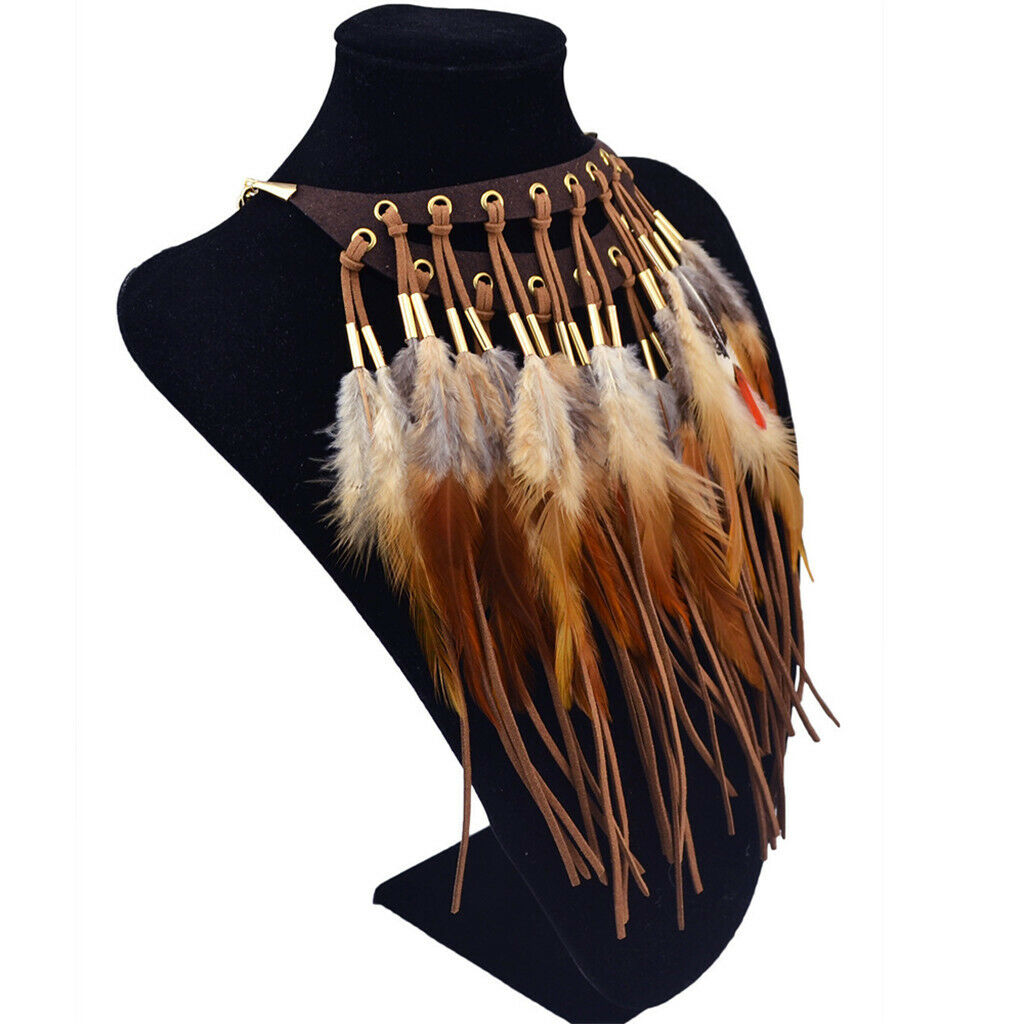 Prettyia Fashion Tassel Faux Feather Necklace Pendant Statement Bib Choker