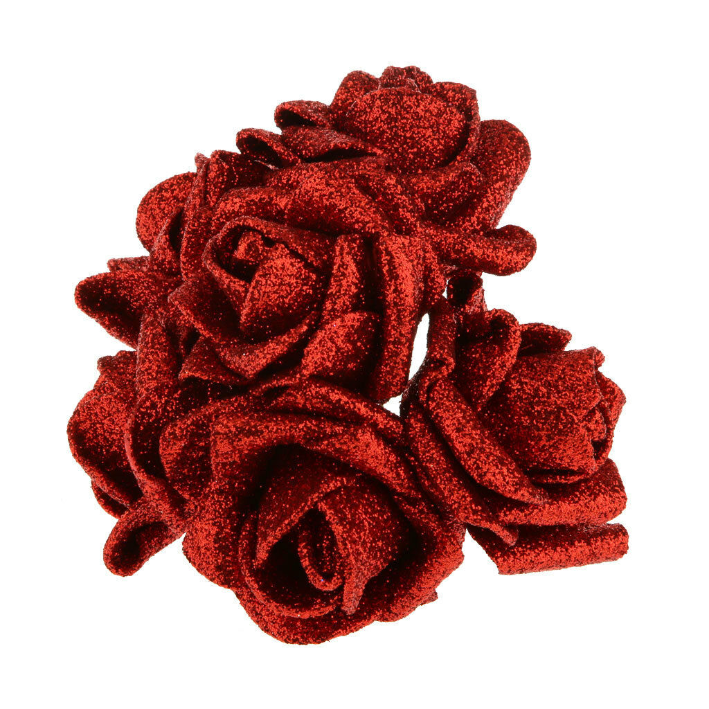 12Pcs Foam Roses Glitter Powder Flower Bouquet Wedding Xmas Day Decor Red