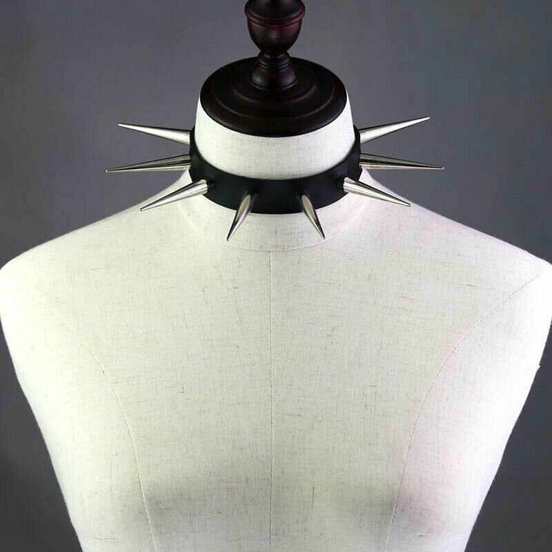 Metal Spike Rivets Rock Gothic Chokers PU Leather Stud Collar Choker Necklac Qx