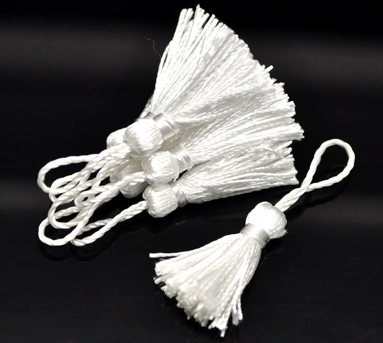 50pcs White Silky Tassels Pendant 4.5-5CM Sewing Craft Supply Curtain Deco