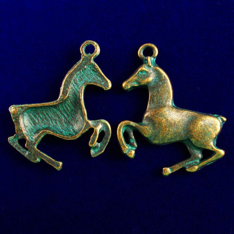 20Pcs 28x21x4mm Carved Brass Bronze Horse Pendant Bead A-79PJ