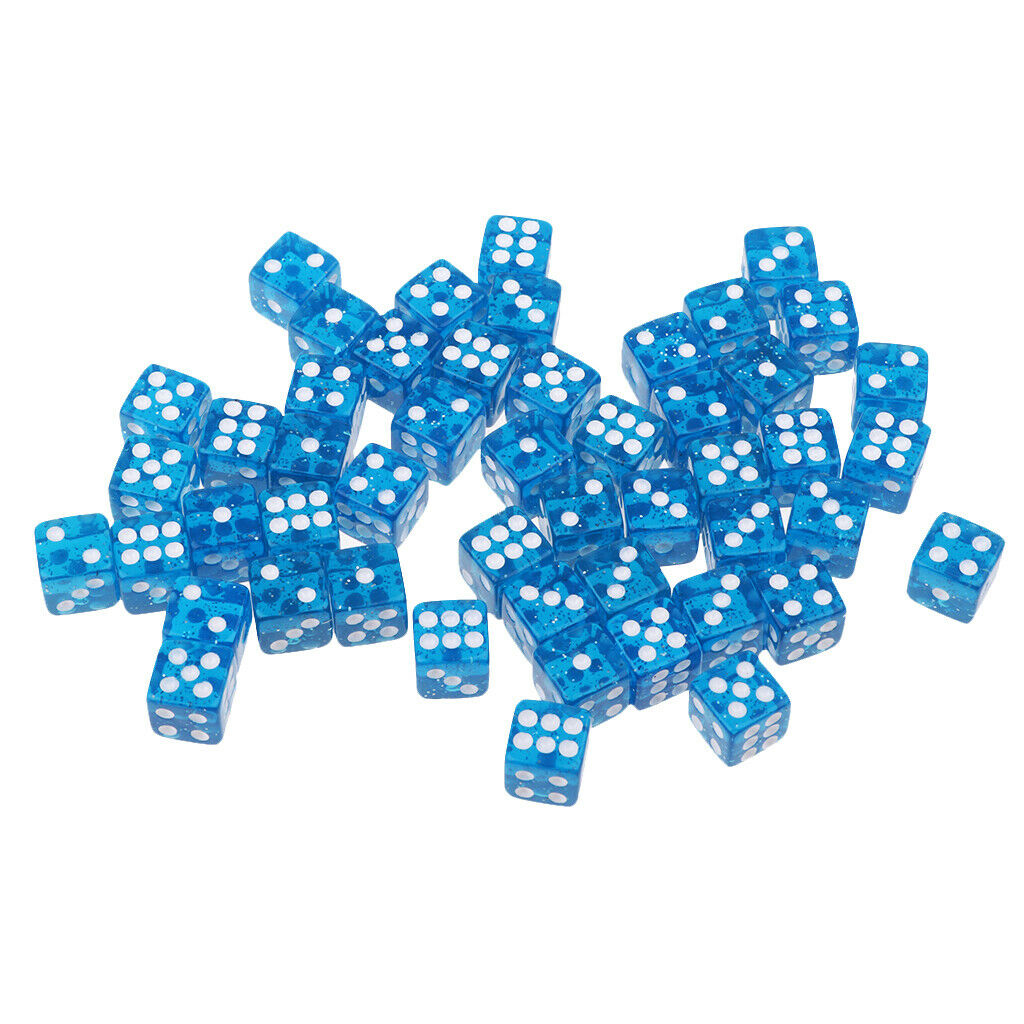Set of 50 Six Sided Translucent RPG D6 12mm Dice - Blue with White Pips
