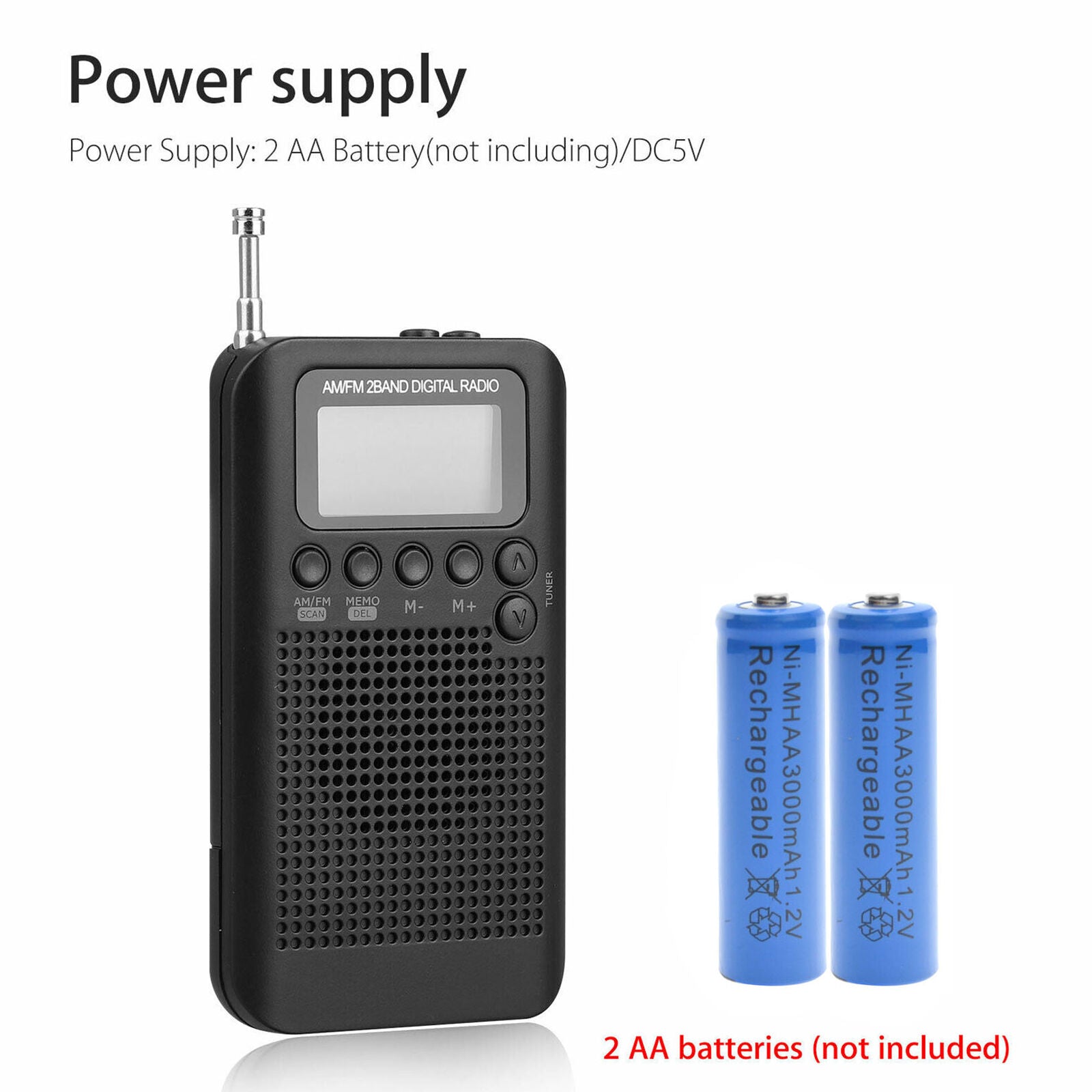 Portable AM FM Pocket 2 Bands Telescopic Antenna Stereo Digital Receiver Radio