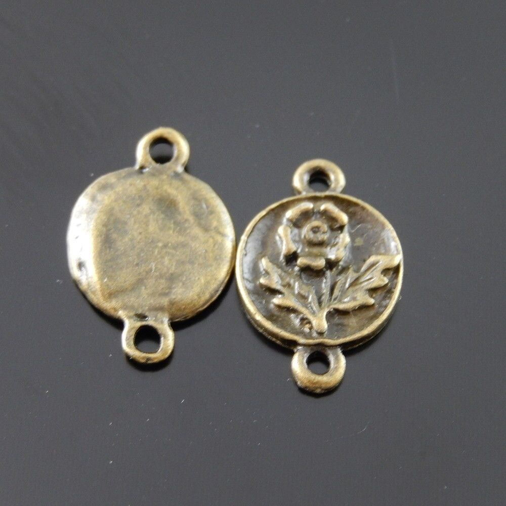 40pcs Antiqued Bronze Alloy Flower Pattern Round Connector Pendant Jewelry Craft